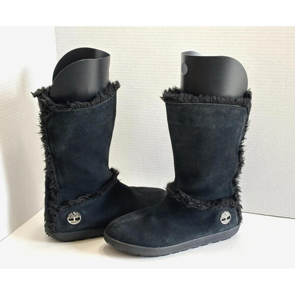 Timberland Mukluk Winter Boot Women's Black Suede Pull On Faux Fur Lined Sz 8.5M - Picture 1 of 14